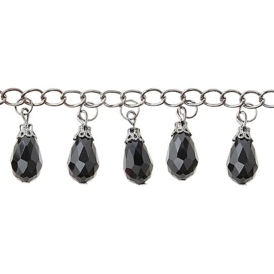 12 Pack: Black Teardrop Glass Beads Chain, 15mm by Bead Landing&#x2122;